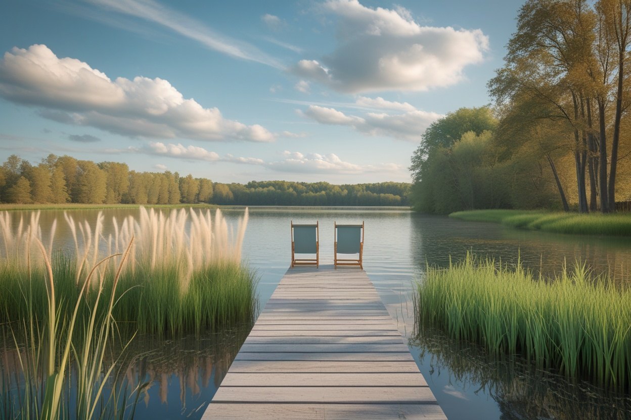 Steg mit zwei Liegestühlen am See – Bildidee
